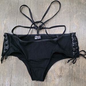 Killstar Black Bikini Bottom Strappy Wsist Lace Up Sides Sz XXL NWOT